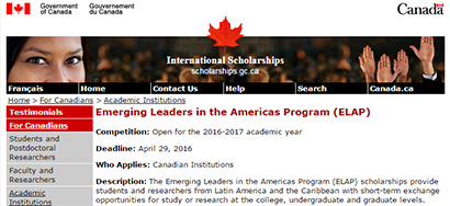 CONVOCATORIA ABIERTA: Becas Emerging Leaders in the Americas Program de Canadá