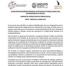 III ENCUENTRO ACADÉMICO NACIONAL DE TRABAJO SOCIAL CON INTERVENCIÓN EN LO GRUPAL