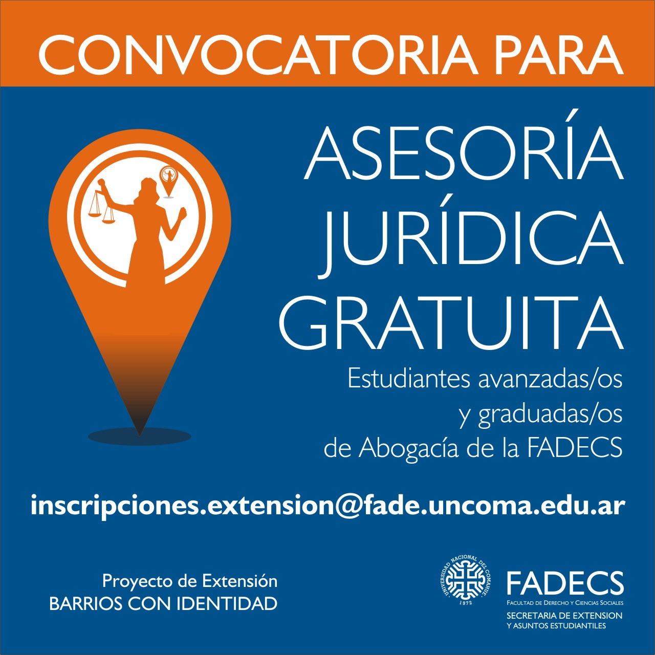 CONVOCATORIA A ESTUDIANTES Y GRADUADOS PARA PARTICIPAR EN LA ASESORÍA JURÍDICA GRATUITA DE FADECS 