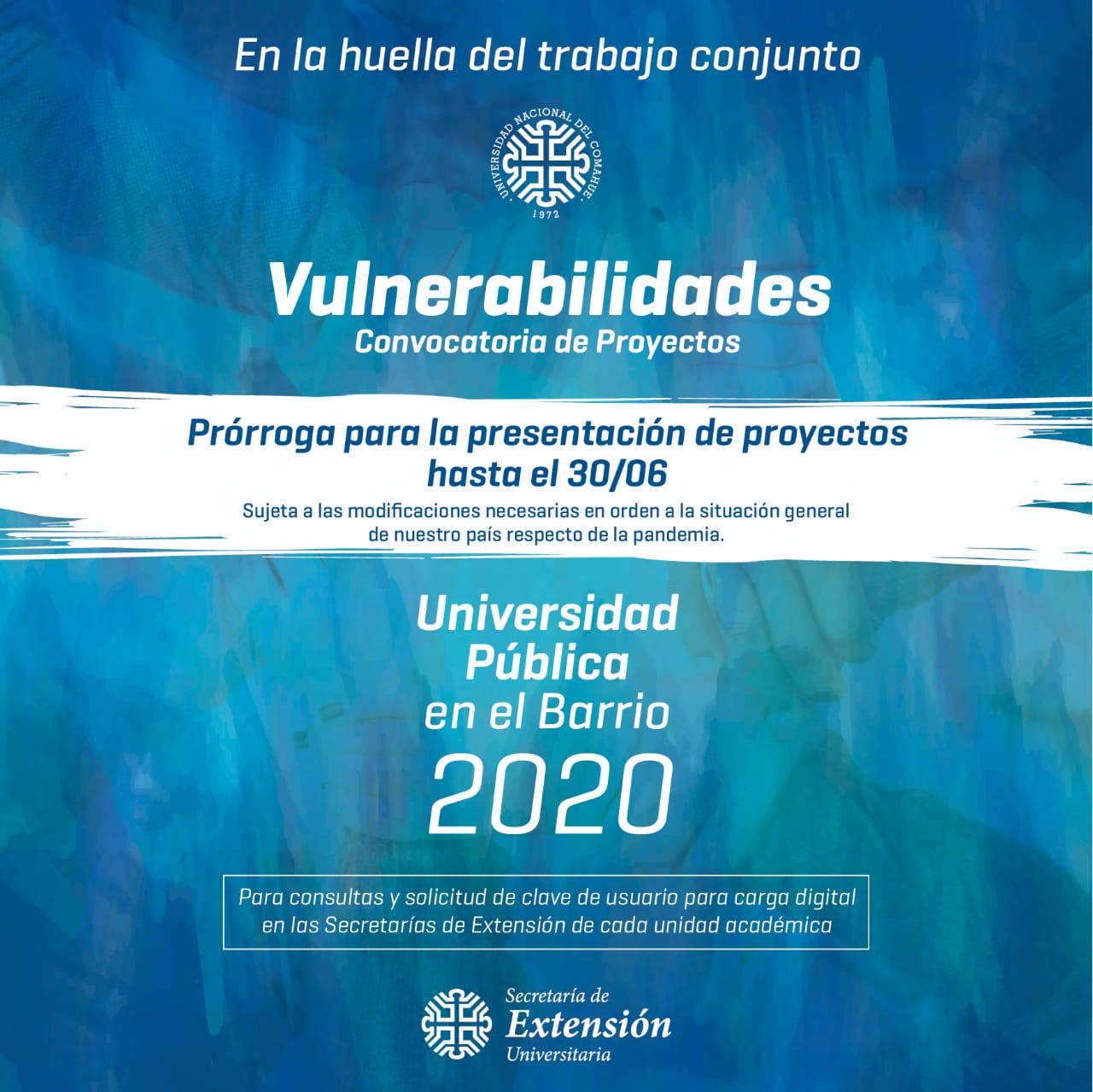 PRÓRROGA DE LA CONVOCATORIA A PROYECTOS DE EXTENSIÓN “VULNERABILIDADES”