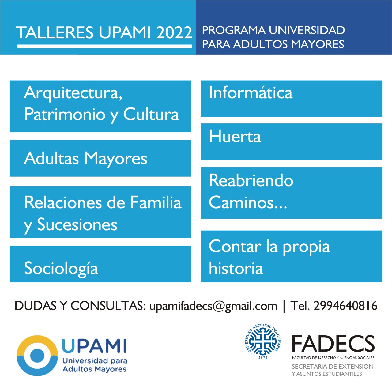 LOS TALLERES UPAMI DE LA FADECS RECIBEN INSCRIPCIONES