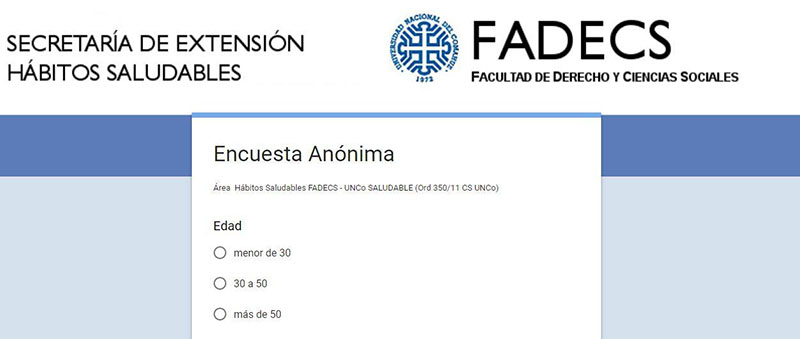 ENCUESTA DEL ÁREA DE HÁBITOS SALUDABLES DE LA FADECS