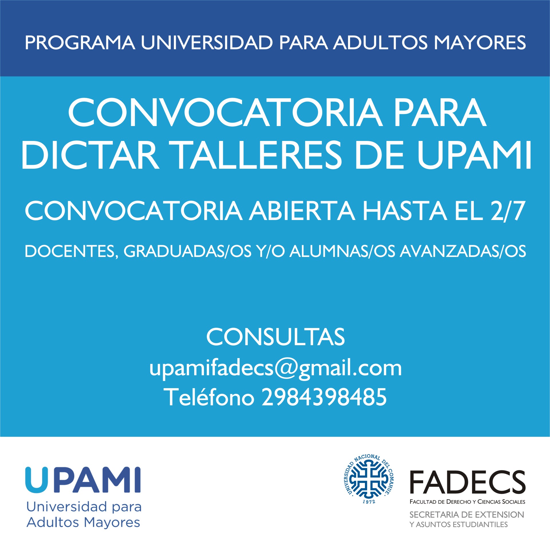 CONVOCATORIA PARA PRESENTACIÓN DE TALLERES DE UPAMI