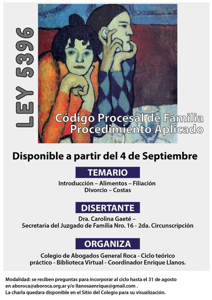 CHARLA LEY 5396 CÓDIGO PROCESAL DE FAMILIA PROCEDIMIENTO APLICADO