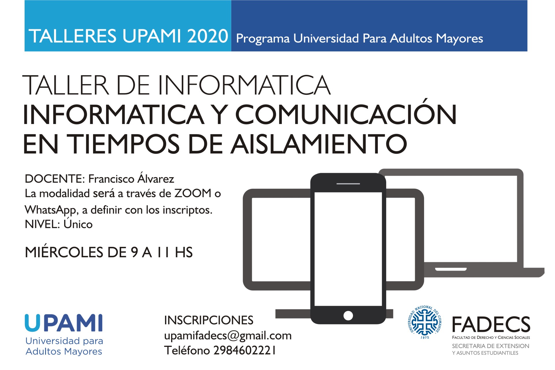 INSCRIPCIÓN A LOS TALLERES UPAMI 2020 