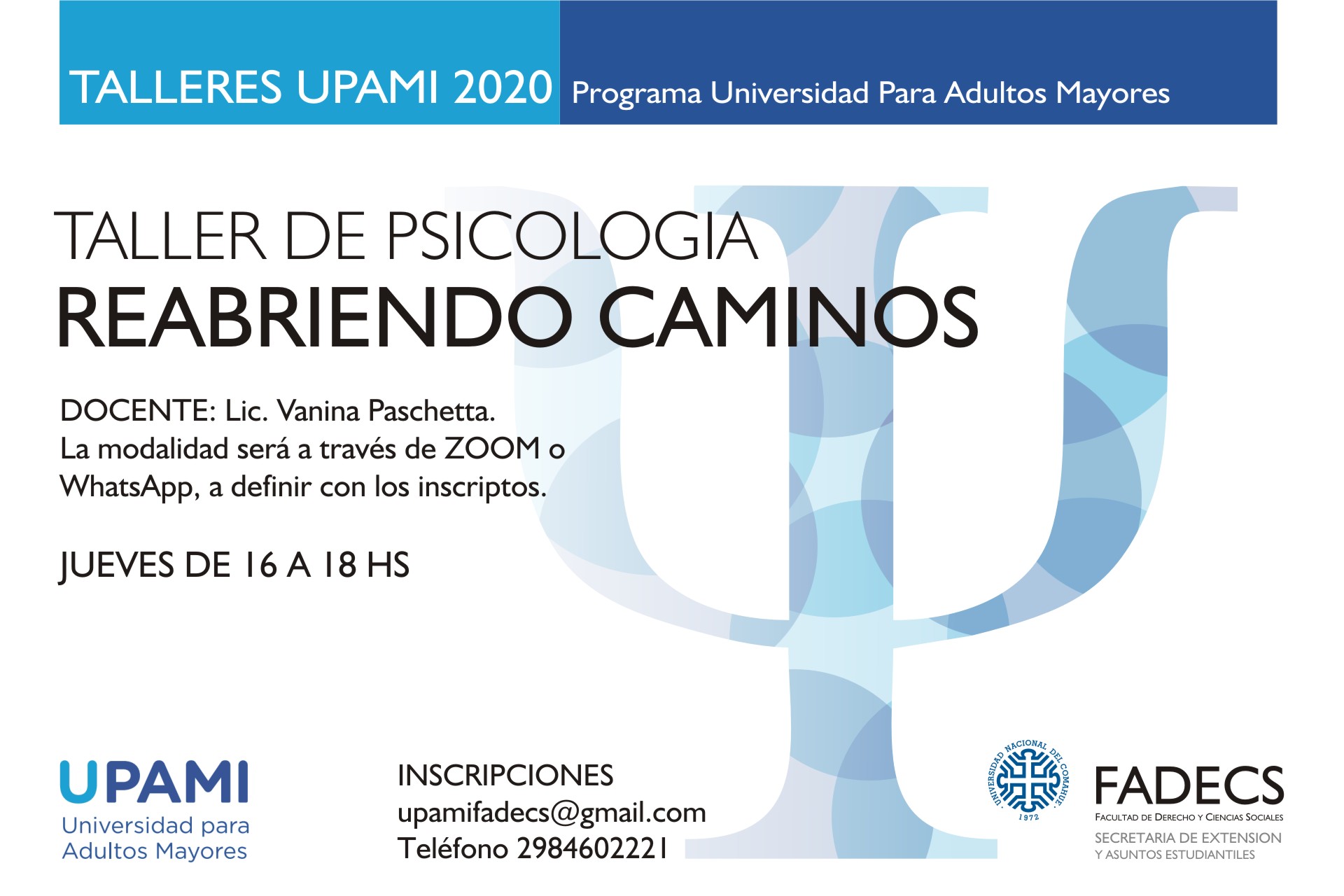 INSCRIPCIÓN A LOS TALLERES UPAMI 2020 