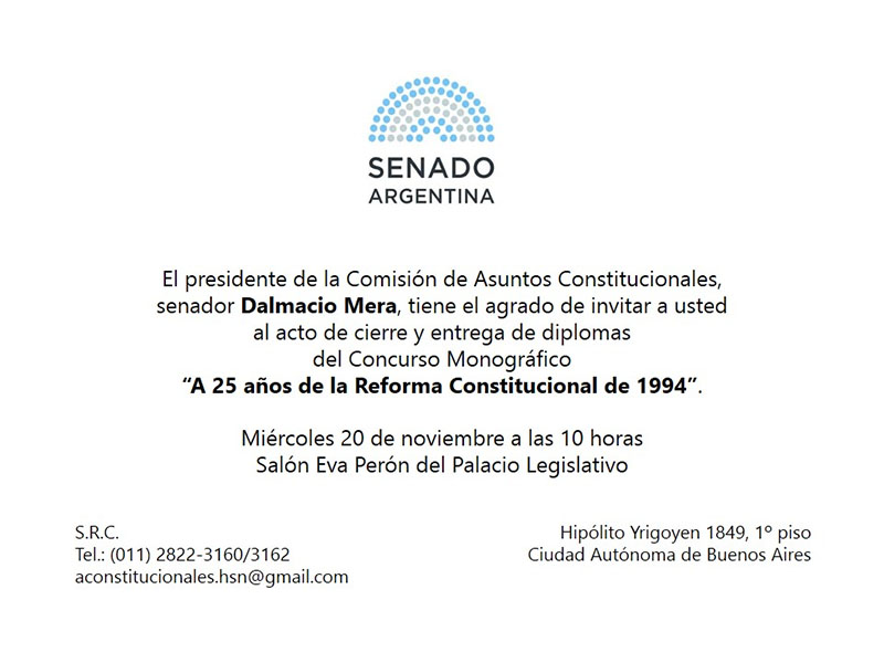 ACTO DE CIERRE DE CONCURSO MONOGRÁFICO "A 25 AÑOS DE LA REFORMA CONSTITUCIONAL DE 1994"